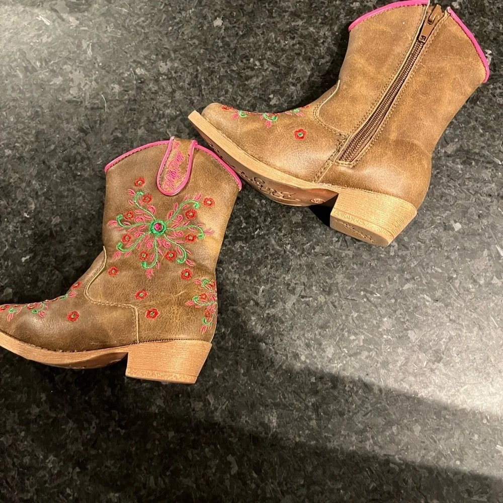 Blazin Roxx Brown Boots with Pink and Green Embroidery